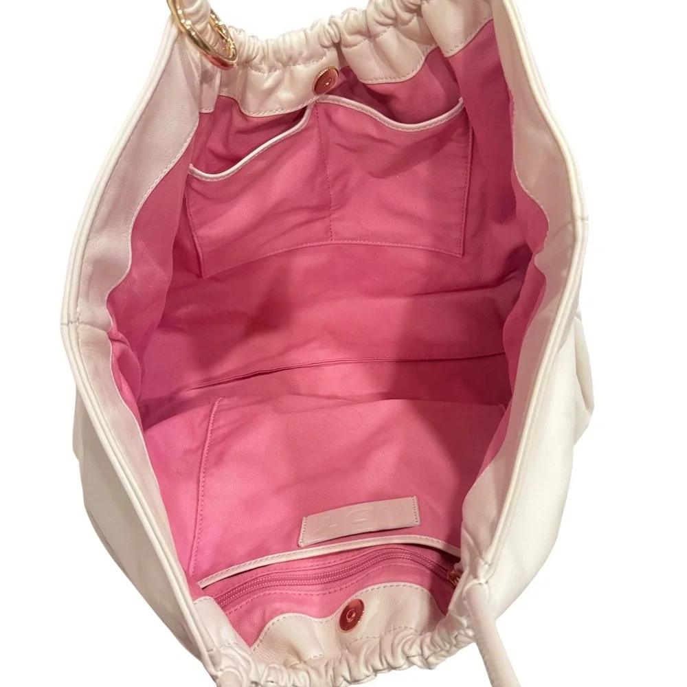 LDT Lily Tote Bag White Nappa Leather Pink Inside Preloved 18x12x5 Slouchy$298 - Picture 5 of 16
